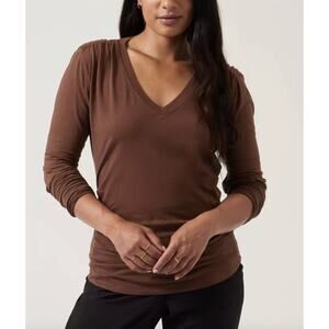Athleta Outbound V Neck Top Long Sleeve Chocolate Brown Cotton Plus Size 3X NWT